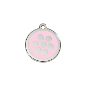 Flower Pink roestvrijstalen hondenpenning small/klein dia. 2 cm - RedDingo