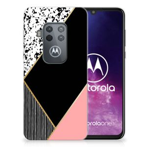 Motorola One Zoom TPU Hoesje Zwart Roze Vormen
