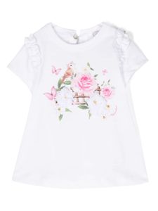 Monnalisa graphic-print ruffled cotton T-shirt - Blanc