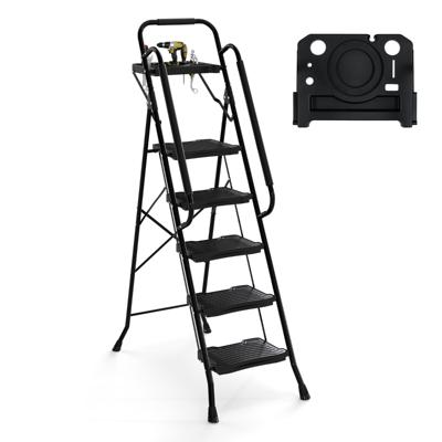 5 treden Ladder met Gereedschapshouder Vouwbare Opstapladder tot 150 kg Belastbaar Vouwladder Staand Ladders