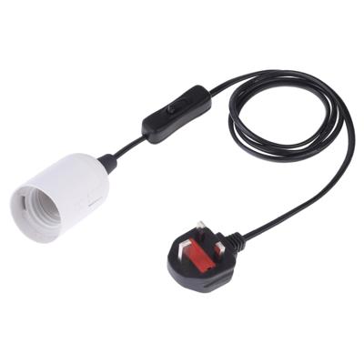 E27 Wire Cap schakelaar lamp houder kroonluchter stopcontact met 1.5 m verlengkabel grote UK plug (wit)