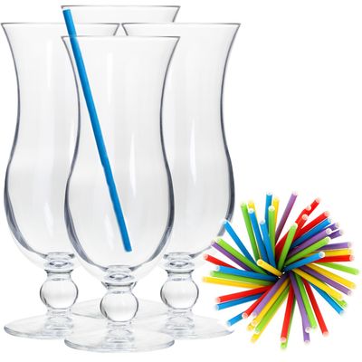 Cocktail set van 4x cocktail glazen en 100x duurzame rietjes gekleurd