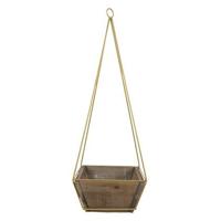 Clayre & Eef Bloempot 21x21x10|61 cm Bruin Hout Metaal Vierkant