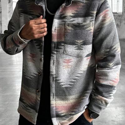 Bon&Bon Homme Herren Hemd-Jacke - Geometrisches Muster Shacket Verschiedenfarbig-3 / S