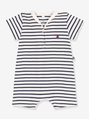 Combicourte baby met trui-kraag PETIT BATEAU in gestreept katoen marineblauw