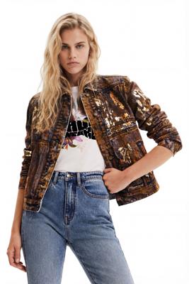 Metallic denim truckerjack - BROWN - S