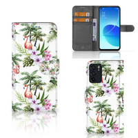 OPPO Reno6 5G Telefoonhoesje met Pasjes Flamingo Palms