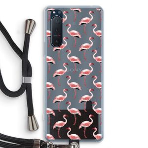 Flamingoprint groen: Sony Xperia 5 II Transparant Hoesje met koord