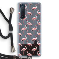 Flamingoprint groen: Sony Xperia 5 II Transparant Hoesje met koord