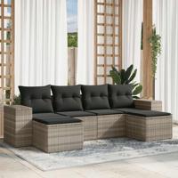 6-delige Loungeset met kussens poly rattan lichtgrijs