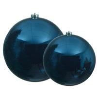 Decoris grote kerstballen - 2x stuks - blauw - Dia 14 en 20 cm - kunststof - kerstversieringen