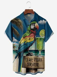 Parrot Cocktail Chest Pocket Short Sleeve Hawaiian Shirt