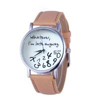 Alfabet nummer patroon lederen riem horloge (beige)