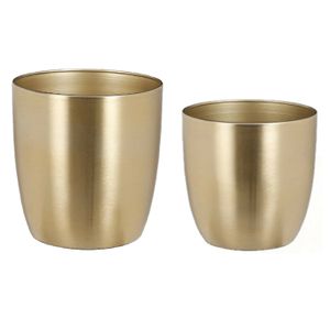 Plantenpot/bloempotten set - 4x stuks - metaal - goud - D13 en D16 cm