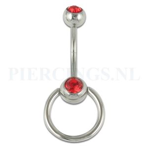 Navelpiercing rood met extra ring - bejeweled