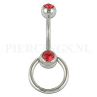 Navelpiercing rood met extra ring - bejeweled