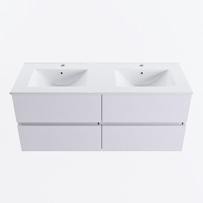 MONDIAZ VICA 120cm badmeubel onderkast Cale 4 lades. Wastafel DENIA dubbel 2 kraangaten, kleur Glanzend Wit.