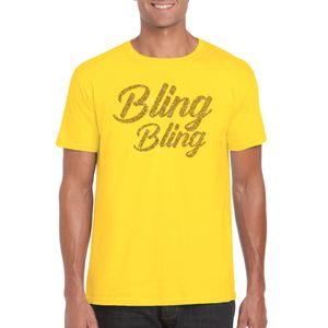 Bellatio Decorations Glitter glamour feest t-shirt heren - bling bling goud - geel 2XL  -