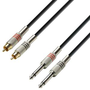 Adam Hall K3TPC0100 Audio Aansluitkabel [2x Cinch-stekker - 2x Jackplug male 6,3 mm (mono)] 1 m Zwart