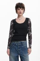 T-shirt met letterprint mouwen - BLACK - XL