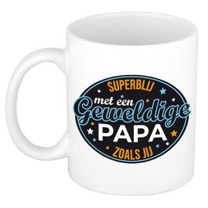 Superblij met papa kado mok / beker wit voor Vaderdag / verjaardag    -