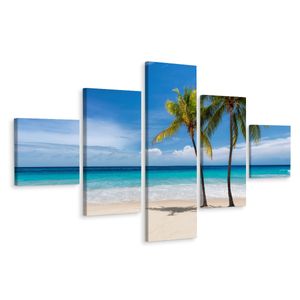 Schilderij - Zee en Palmbomen, Paradijs, Premium Print