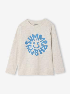 T-shirt voor jongens met print gemêleerd wit