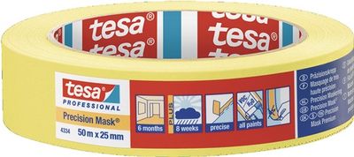 Tesa Precisie afplaktape | glad | geel | lengte 50 m | breedte 25 mm | wiel | 6 stuks - 04334-00001-00 04334-00001-00