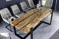 Design glazen eettafel BARRACUDA 220 cm natuurlijk massief teakhout zwart onderstel - 43342