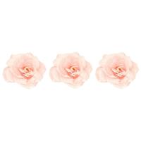 Kerstboomversiering Bloem - 3x - 12 cm - roze glitter - op clip - ornament - roos