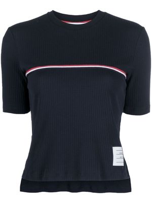 Thom Browne t-shirt nervuré à bande tricolore - Bleu