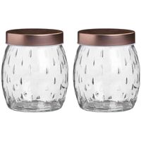 Urban Living Voorraadpot/bewaarpot Beau - 2x - 1.2L - glas - koperen deksel - D13 x H15 cm - Voorraadpot