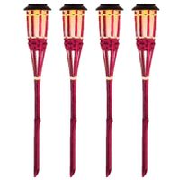 8x Roze buiten/tuin Led fakkel Bodi solar verlichting 54 cm vlam