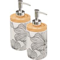 5five Zeeppompje/zeepdispenser - 2x - Blackflora - wit/zilver - 280 ml