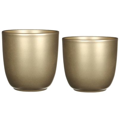 Plantenpot/bloempotten set - 2x stuks - keramiek - goud - D25 en D31 cm