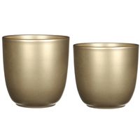 Plantenpot/bloempotten set - 2x stuks - keramiek - goud - D25 en D31 cm