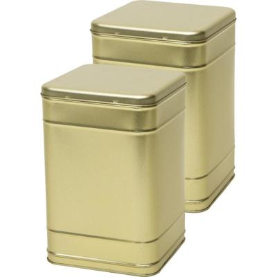 Vierkant opbergblik/bewaarblik - 2x - goud - 16 x 25 cm - Voorraadblikken - Voorraadbussen