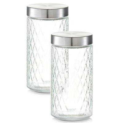Zeller keuken voorraadpotten / bewaarpotten - 2x - 1500 ml - geruit glas - 11 x 22 cm