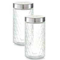 Zeller keuken voorraadpotten / bewaarpotten - 2x - 1500 ml - geruit glas - 11 x 22 cm