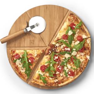 Pizza snijplank/bord - met pizzasnijder - 32 cm - hout - pizzabord