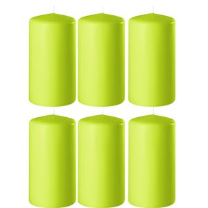 6x Lime groene cilinderkaarsen/stompkaarsen 6 x 15 cm 58 branduren