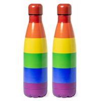 RVS waterfles/drinkfles - 2x - regenboog kleuren - met schroefdop - 790 ml - Drinkflessen