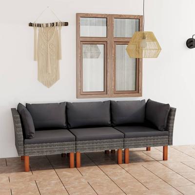 Tuinbank 3-zits met kussens poly rattan grijs