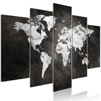 Schilderij - Donkere wereld, wereldkaart, 5 luik