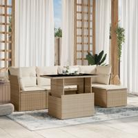 6-delige Loungeset met kussens poly rattan beige