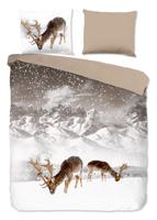 Good Morning Dekbedovertrek "herten in winterlandschap" - Zand - (200x200/220 cm) - Katoen Flanel