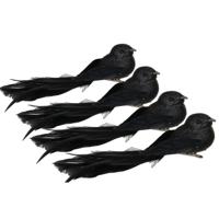 Vogels op clip - 4x st - zwart - 16 x 4 cm - kunststof - kerstboomversiering Vogels op clip - 4x st - zwart - 16 x 4 cm - kunststof - kerstboomversiering