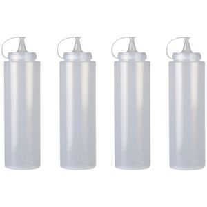 Doseerfles/sausfles - 4x - kunststof - met schenktuit - 400 ml - 16 cm