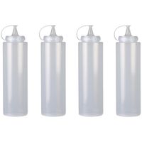 Doseerfles/sausfles - 4x - kunststof - met schenktuit - 400 ml - 16 cm