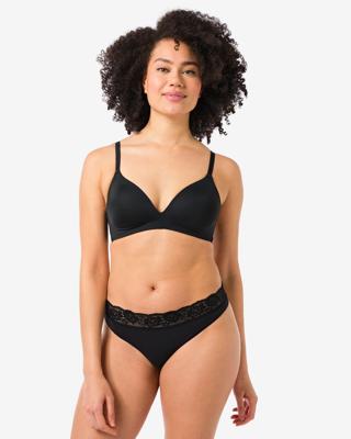 HEMA Damesstring naadloos micro met kant zwart (zwart)